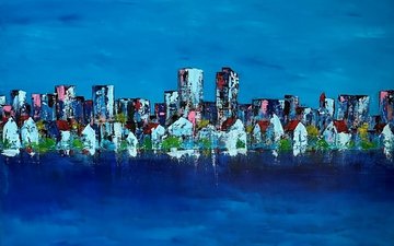 Kunstausstellung bei Oberberg blaues gemaelde