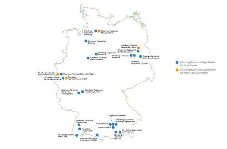 Standortkarte der Oberberg Fach- und Tageskliniken Karte Fach- und Tageskliniken