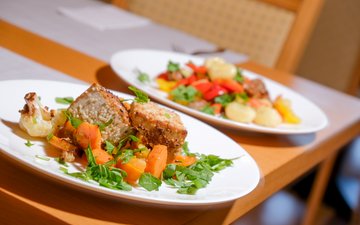 zwei Teller mit lecker angerichtetem Essen