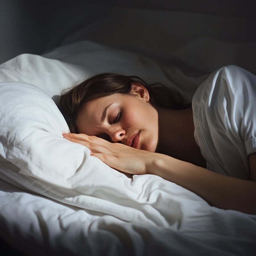 Schlafende Frau liegt in einem Bett