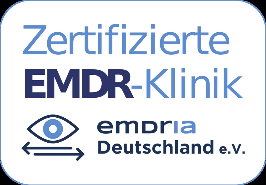 Zertifikatssiegel mit der Aufschrift Zertifizierte EMDR-Klinik von emdria Deutschland e. V.